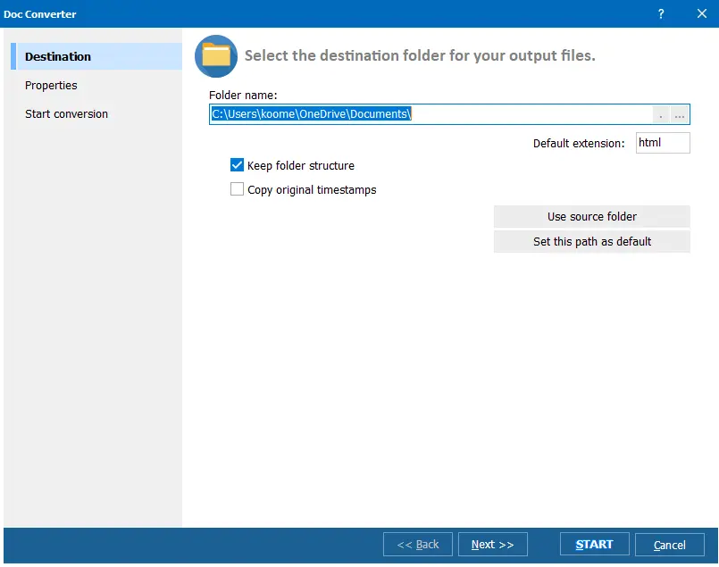 Doc Converter Wizard Destination