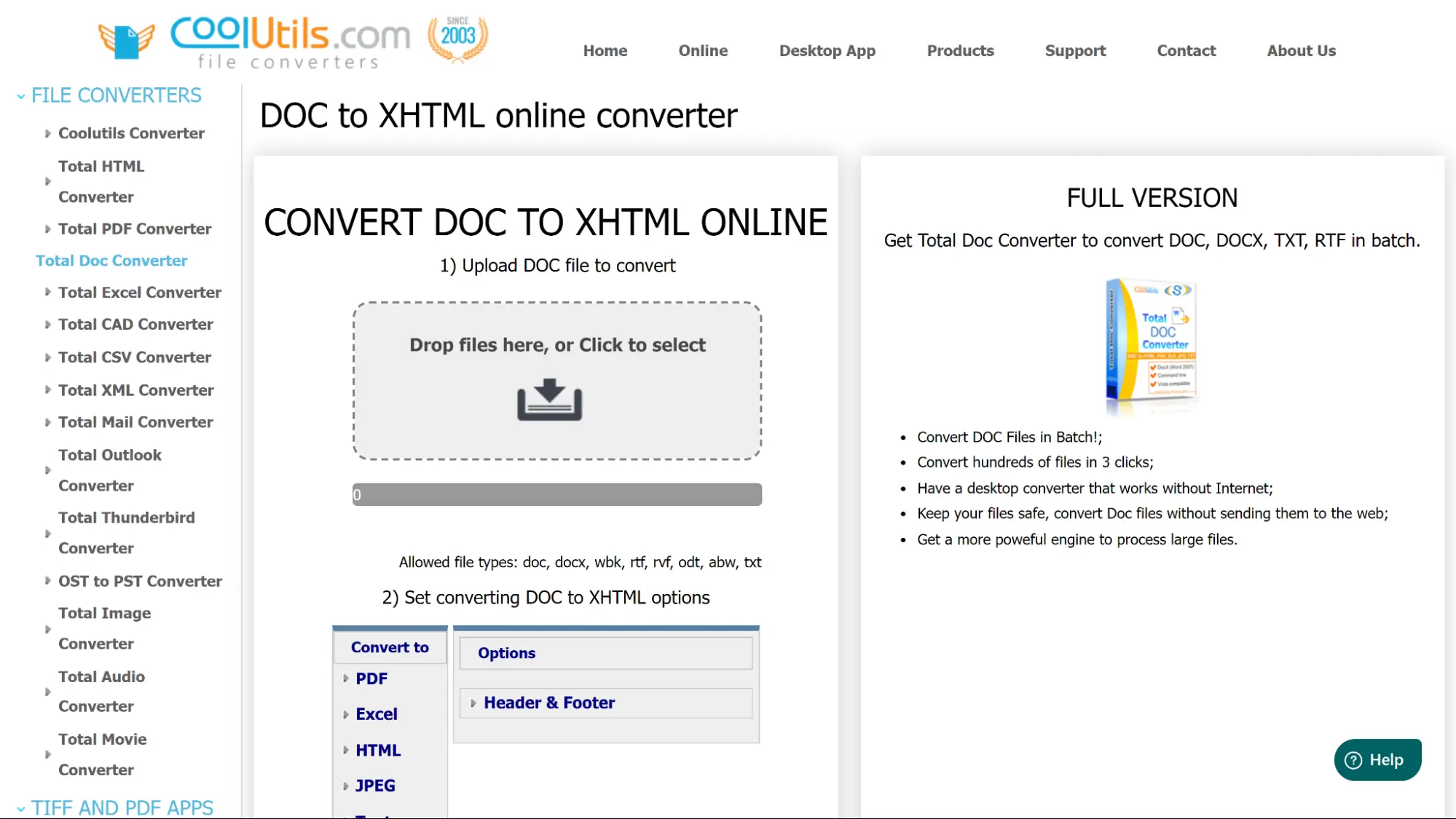 Main Interface of Doc to XHTML Converter