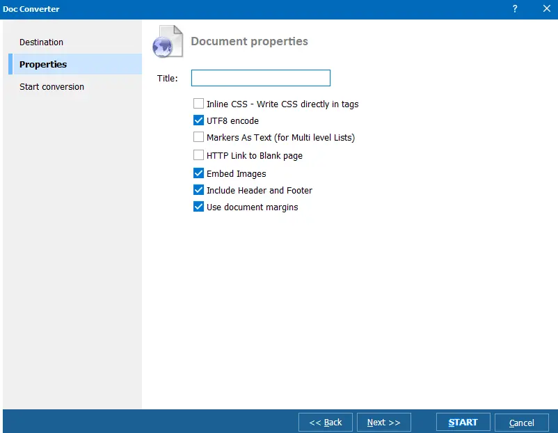 Doc Converter Wizard Properties