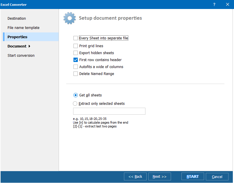 Total Excel Converter Properties
