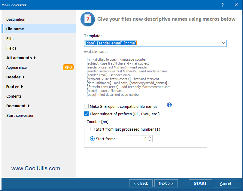 email converter renaming