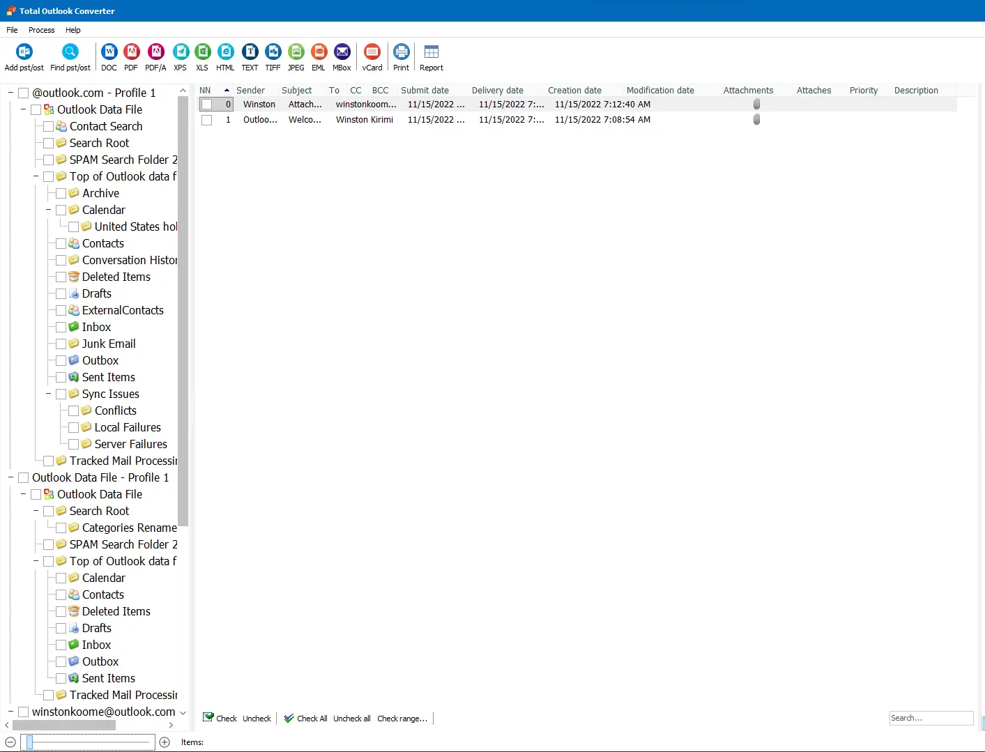 Main Interface of Outlook Converter