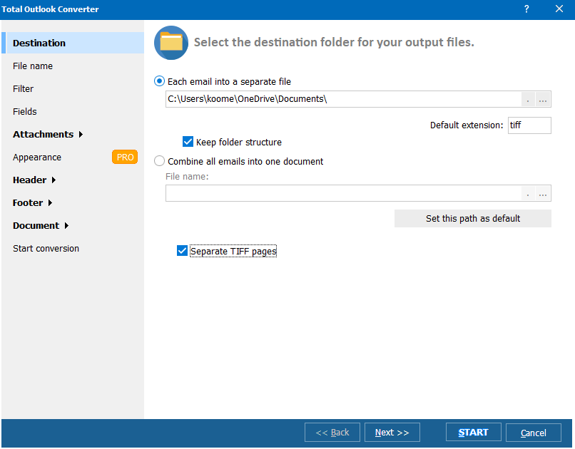 Conversion parameters in total Outlook Converter