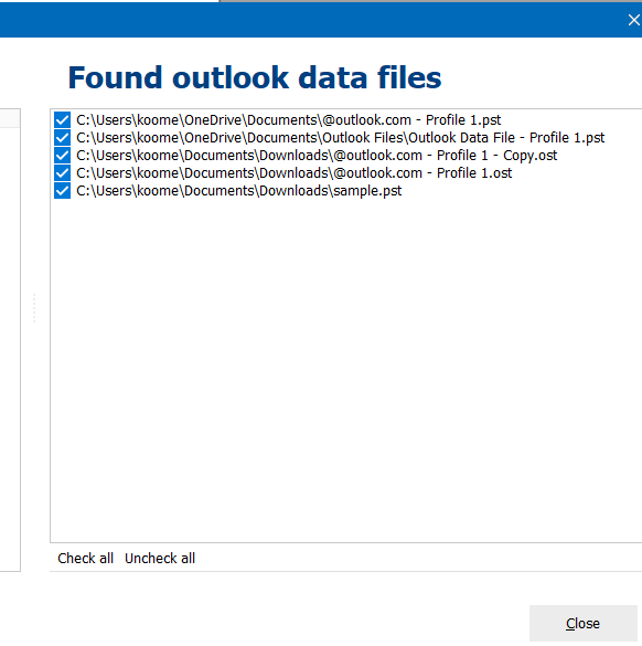 Find Outlook Data files
