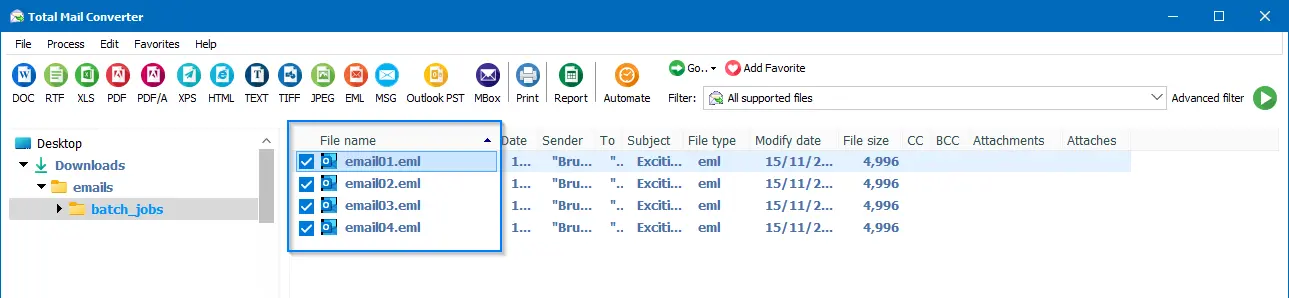 Total Mail Converter select Files